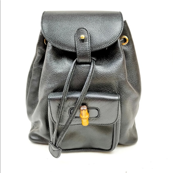Authentic Gucci Bamboo Backpack Black Leather Preowned - Picture 1 of 9